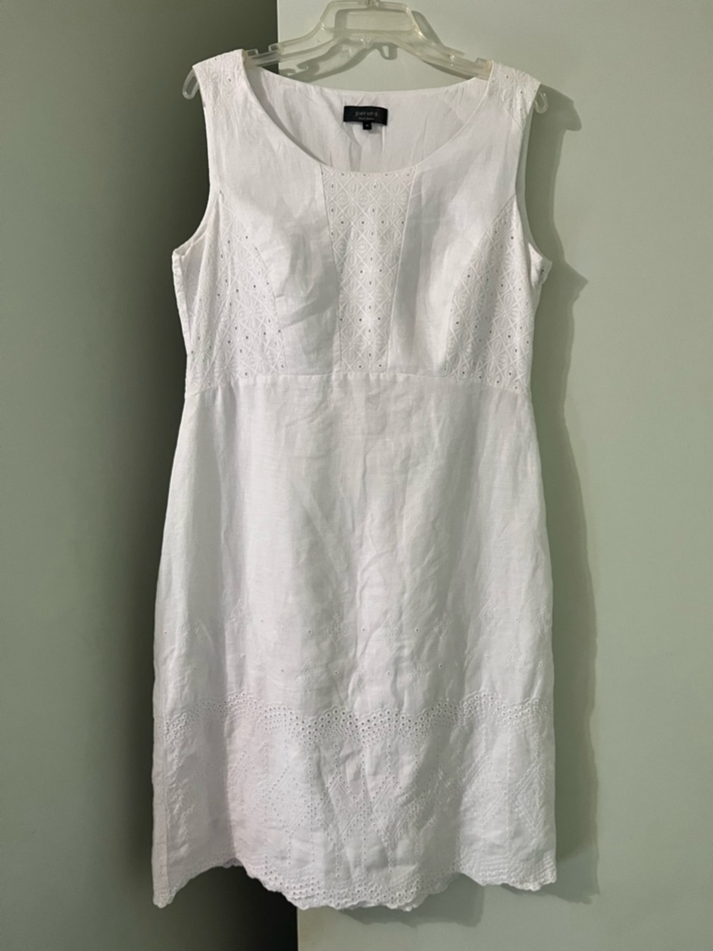 per una White Eyelet Embroidered Midi Dress Sleeveless 💯 Linen 💯 Cotton Lining